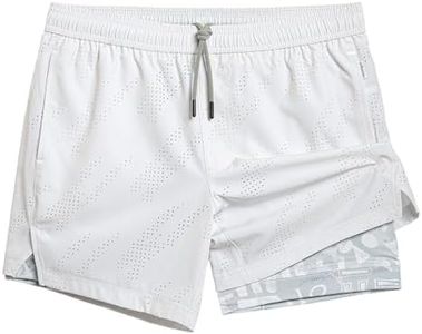 maamgic Mens Running Shorts with Compression Liner 5" Quick Dry Workout Gym Shorts Anti-Chafe 2 in 1 Athletic Shorts White Notation Medium