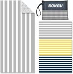 BonGu Beach Towel Oversized Stripe 180x90cm, Quick Dry Sand Free Beach Towels with Travel Bag Soft Beach/Pool Essentials for Men Women (Grey)