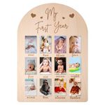 My First Year Photo Display Wood Board, Picture Frame 12 Months Newborn Picture Frames Baby Photo Display for Baby Birthday Nursery Decorations