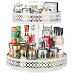 Lazy Susan Organizer 2 Tier - Turntable Spice Rack 12 inch Adjustable Metal Rotating Lazy Susan for Cabinet Pantry Kitchen Countertop Dining Table Cupboard Bathroom Vanity Storage White