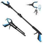 Kekoy Extendable Grabber Reacher Tool with Headlight, 32 inch Foldable Lawn Trash Picker Upper Grabber, 90° Rotating Anti-Slip Jaw, Heavy-Duty Stick, Portable Claw Grabber for Elderly(Blue)