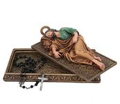 BC Catholic Sleeping St. Joseph Statue with Case Base, with Metal Halo,Prayer Cards Holder, Religious Gift for Dad, Inspirational Home Decor 8.8" L, Hand Painted by Buildclassic (Dark Full Color)