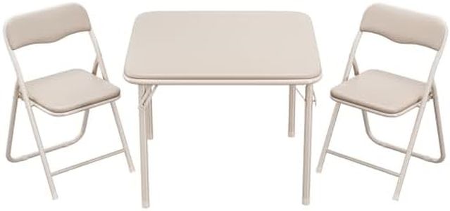 GAOMON Boys and Girls Folding Table and Chairs Set of 3, Portable Table and Chair with Pu Soft Cushion, No Installation Required, Suitable for Eating, Reading and Playing