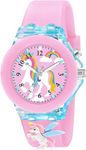 Oculus Silicone 3D Flying Unicorn Children Kids Girls Multi Color Analog Led Lights Watch For Girls Kids Watch Gift Birthday Baby Girl Watch Suitable Girls Of Age 3-13 Years (Pink)