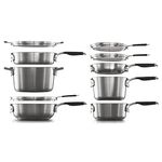 Calphalon Select 10-Piece Stackable Space Saving Dishwasher and Oven Safe Stainless Steel Cookware Set with Flat Glass Covers and Stay Cool Handles