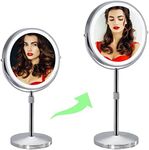 AIKELIN Lighted Makeup Mirror with 3 Color Lights,Adjustable Height,8" Double Sided Dimmable Magnifying Cosmetic Mirror with Light,Rechargeable Tabletop Light Up Vanity Mirror,Gifts for Girls