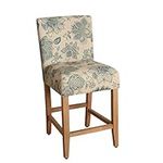 HomePop Upholstered Counter Height Barstool, 24-inch, Blue and Tan Jacobean