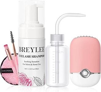 BREYLEE 100 ml Lash Shampoo for Lash Extensions, Lash Fan Dryer+Rinse Bottle+Brushes+Cotton Puff, Eyelash Extension Cleanser, Lash Bath Wash Soap Foam Cleaner for Salon and Home Use
