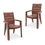 MAHARAJA Crown for Home, Office | Comfortable | Arm Rest | Bearing Capacity Upto 200Kg Plastic Outdoor Chair (Teak Wood, Set of 2, Pre-Assembled)