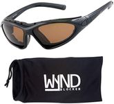 WYND Blocker Vert Motorcycle & Boating Sports Wrap Around Polarized Sunglasses (Black / Amber Lens)