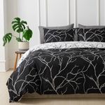 Conworld Reversible Duvet Cover Queen, Black White Branch Pattern Queen Duvet Cover Set 3pc Ultra Soft Microfiber Breathable Bedding Sets with Zipper Closure Corner Ties