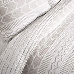 Lush Decor Hygge Geo Pattern Striped 3 Piece Quilt Bedding Set, Full/Queen, Taupe & White