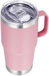 VEGOND 20 oz Tumbler with Handle Lid and Straw, Stainless Steel Insulated Travel Coffee Mug Spill Proof Double Wall Metal Tumbler Cup Keeps Drink Hot and Cold, Pink 1 Pack