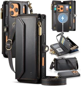 Strapurs for iPhone 17 Pro Detachable Wallet Case Compatible with Magsafe for Women, RFID Blocking 9-Card Holder Zipper Wrist Strap Lanyard PU Leather Magnetic Phone Case for iPhone 17 Pro 6.3", Black