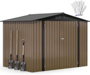 DWVO 8'x6' Large Metal Outdoor Storage Shed, Heavy Duty Tool Storage Sheds for Backyard Patio Lawn - Ideal for Bicycles, Garden Tools, and Lawn Equipment, Easy-to-Assemble, Brown