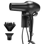 QL Hair Dryer with Wall-Mounted Holder and Diffuser,Professional Ionic Dryer 2200W with brushless AC Motor for Home,Hotels,Salon,Matt Black