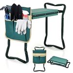 COSTWAY Folding Garden Kneeler and Seat, 2-in-1 Portable Kneeling Stool with 1/2 Tool Pouches and EVA Foam Pad, Gardening Bench Chair for Seniors (20cm Width Pad, 1 Pouch)