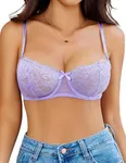 Avidlove Women's Sexy Lace Push Up Bra Sheer Balconette Underwire Unlined Everyday Bras Lilac