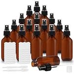 BELLE VOUS Glass Amber Spray Bottles (16 Pack) - 2 Pipettes & Sticker Labels Included - 60ml / 2oz - Empty Fine Mist Bottle Sprayer - Refillable Bottles for Essential Oils, Cleaning and Aromatherapy