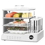 800W Food Steamer with 24L Capacity, 3 Tier Electric Steamer - Touch Screen Display, 12H Appointment, Independent Water Tank - Ideal for All Homes - 3 Layer Removable Design