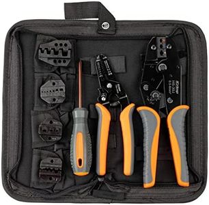 iCrimp Ratchet Wire Crimping Tool Set w/ 5 Interchangeable Jaws for Insulated and Non-Insulated Terminals AWG20-2, Wire Stripper included