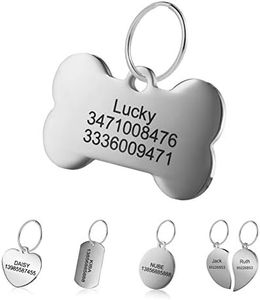 LYL Etiquetas de identificación de Mascotas de Acero Inoxidable Etiquetas de Perro Personalizadas Personalizadas Grabado Frontal/Posterior para Gato y Perro con Diferentes Formas