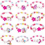 AUAUY 12PCS Wooden Beaded Girls Bracelets, Unicorn Design Wooden Beaded Friendship Bracelets for Girls, Party Bag Fillers for Kids Party, Christmas Birthday Party Favours, Stocking Filler
