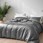 LINENWALAS 100% Natural Bamboo 3Pc Duvet Cover Pillowcases Set with Zipper and Corner Ties- Softest, Super Breathable, Cool Silk Soft Bedding Perfect for Skincare (Double, Light Grey)