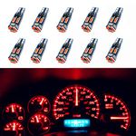 WLJH - T5 37 74 286 2721 W3W Led Mini Bulb - High Bright LED Bulbs, Ideal for Interior Instrument Panel Gauge Cluster Dash Dome Map Vanity Mirror Indicator Clock Lights Red 10 Pack