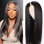 V Part Wig Straight Human Hair V Shape Wig for women Glueless Wigs Human Hair Pre Plucked U part Wig with Lace Beginner Friendly No Sew in NO Glue 150% Density 18 inches