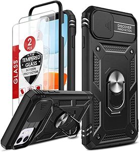 LeYi for iPhone 11 Case: iPhone 11 Phone Case with [2 Packs] Tempered Screen Protector, Slide Camera Protector Phone Case with Heavy Duty Protective for iPhone 11 Case, Black