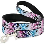 Dog Leash Leopard White Pinks Blues Black 6 Feet Long 0.5 Inch Wide