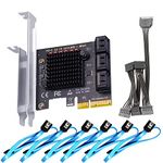 GLOTRENDS SA3026 6 Ports PCIe X4 SATA Expansion Card, Including SATA Cables and 1:5 SATA Splitter Power Cable, Compatible with Windows,Linux,Mac OS,NAS