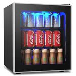 COSTWAY 60 Can Mini Beverage Fridge, Freestanding Beverage Refrigerator Cooler with Glass door, Removable Shelves for Soda Beer Wine, Small Drink Bar Fridge for Home Living Bedroom, 1.6 cu.ft
