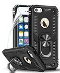 LeYi Case for Apple iPhone SE 2016, iPhone 5/5S Phone Case with Screen Protector Ring Kickstand, for Men Military Grade Bumper Hard Heavy Duty Shockproof Armor Silicone Protective Cover Case Black