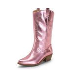 DREAM PAIRS Women's Cowboy Boots Pull On Cowgirl Boots Mid Calf Western Boots,Size 6,Pink-Metal,SDMB2218W