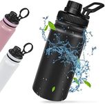 ROCONTRIP Insulated Water Bottle Light Sports Water Bottle Double Walled Vacuum Flask with Grip 304 Stainless Stee suits Outdoor Sports for Hot and Cold Drinks (BLACK, 600ML)