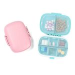 2 PCS Travel Pill Organizer, TEOYALL 8 Compartments Portable Pill Box Small Daily Pill Case Medicine Vitamin Container for Pocket Purse (Blue/Pink)