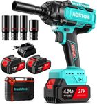 AOSTOK Brushless Impact Wrench 800 Nm, 1/2" Cordless Impact Wrench with 2 * 4000 mAh Batteries, 3 Speed Options, Impact Gun with 4 Sockets, Cordless Impact Wrench for Cars Trucks