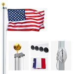 AkTop 20FT Sectional Flag Poles Kit, Portable Extra Thick Aluminum In Ground American Flag Pole, Outdoor Heavy Duty Flagpole with 3x5 USA Flag & Golden Ball for Commercial or Residential, Silver