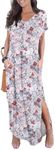GRECERELLE Women Casual Sundress Short Sleeve Long Tshirt Dress Split Maxi Beach Dresses Travel Vacation Outfits S, Gray Azalea