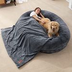 Large Human Dog Bed Bean Bag Bed for Humans Giant Beanbag Dog Bed with Blanket for People, Families, Pets, 72"x48"x10" (Grey)