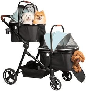 Foldable Double Pet Stroller for 2 Small Medium Cats or Dogs, Lightweight Single and Double Integrated Pet Stroller with Detachable Carriers