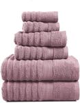 Luxury Ribbed Bath Towels - 100% Cotton Towels for Bathroom, Zero Twist, Textured Shower Towels, Absorbent, 2 Bath Towels, 2 Hand Towels, 2 Wash Cloths (6 Piece Set) - Wishful Mauve