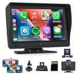 Hodozzy Wireless CarPlay & Android Auto Screen for Car Stereo Portable Touch Screen 7 Inch Car Radio with Bluetooth Front Dashcam & Backup Camera, AUX/FM, Voice Control, Dash Mount Car Screen