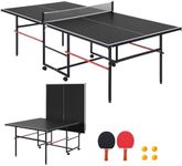 Garvee 8 ft Portable Ping Pong Table, Foldable Indoor Outdoor Table Tennis Set with Net, 2 Paddles and 3 Balls - Professional Game for Adults Teens, Quick Assembly, Single Player Playback Mode