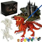 whatstem Kids Arts Crafts Set - Dragon Toys Painting Kit with 3 Dragons Figurines and 3D Jigsaw Puzzle Castle, Best Tween Paint Gift to Create Own Powerful Dragon