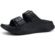 KuaiLu Womens Recovery Sandals With Comfortable Plantar Fasciitis Arch Support, Orthotic Adjustable Thick Cushion Sport Slides Reduces Stress on Feet, Joints & Back Post-Exercise, All Black, 8