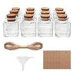 BELLE VOUS 12 Pack of Glass Craft Bottles with Cork Stopper Lids, Twine & Tags - 50ml Miniature Jars - Glass Bottles for Wedding/Party Favours, Wishing Bottles & Decorative DIY Arts/Crafts