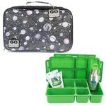 Go Green Lunch Box | Space Galaxy Leakproof Insulated Lunch Box Set for Boys Girls Kids | 5 Compartment Bento LeakProof Lunch Box | Insulated Lunch Bag | Beverage Bottle | Gel Ice Pack (Spaced Out)